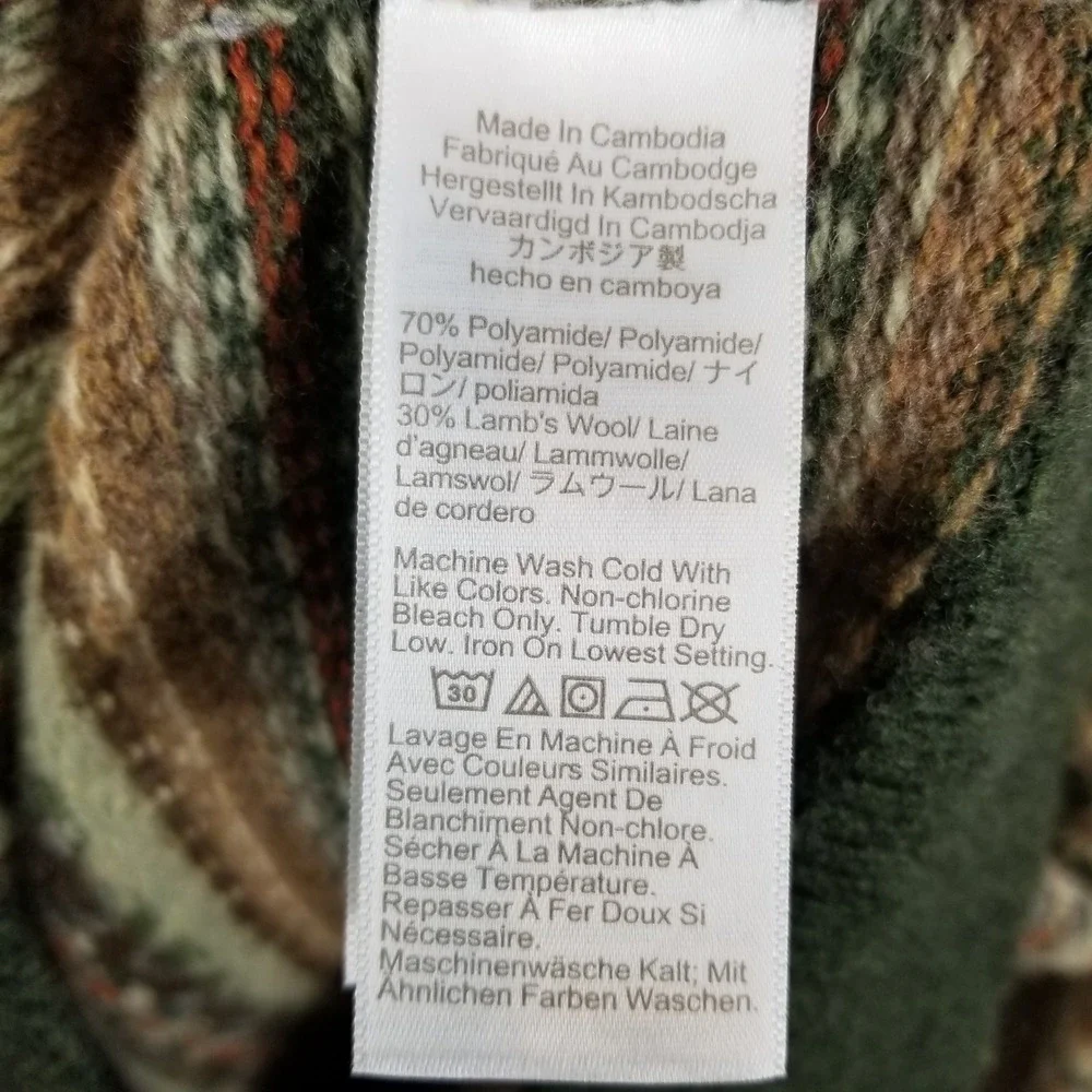 J. Crew Mens Fair Isle‎ Crewneck Sweater Green Brown Lambswool Blend Sz M